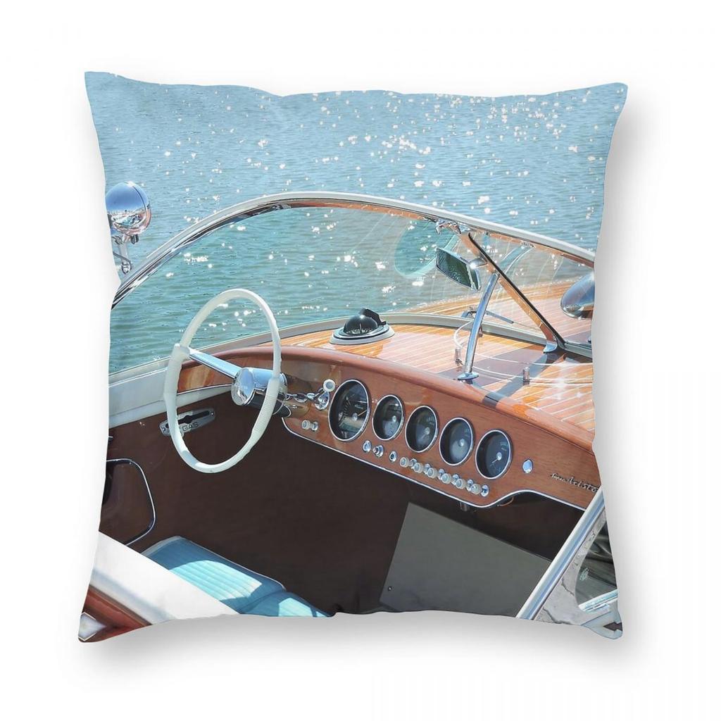 Riva Ariston Vintage Boat Square Pillowcase Polyester Linen Velvet Printed Zip Decor Pillow Case Room Cushion Cover