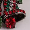 Vintage Christmas Bowknot Double Bells Brooch Pins with Green Leaves and Colorful Rhinestones Creative Gift Suit c Corsage for Women