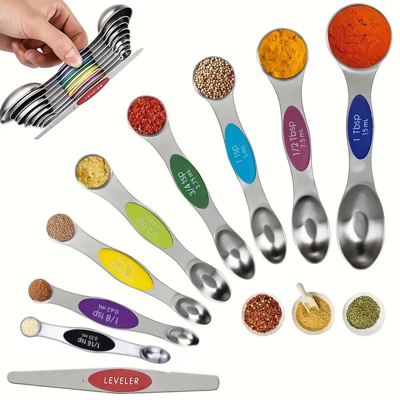 Magnetic Stackable 430 Stainless Steel Double-Ended Measuring Spoon Set with Scale