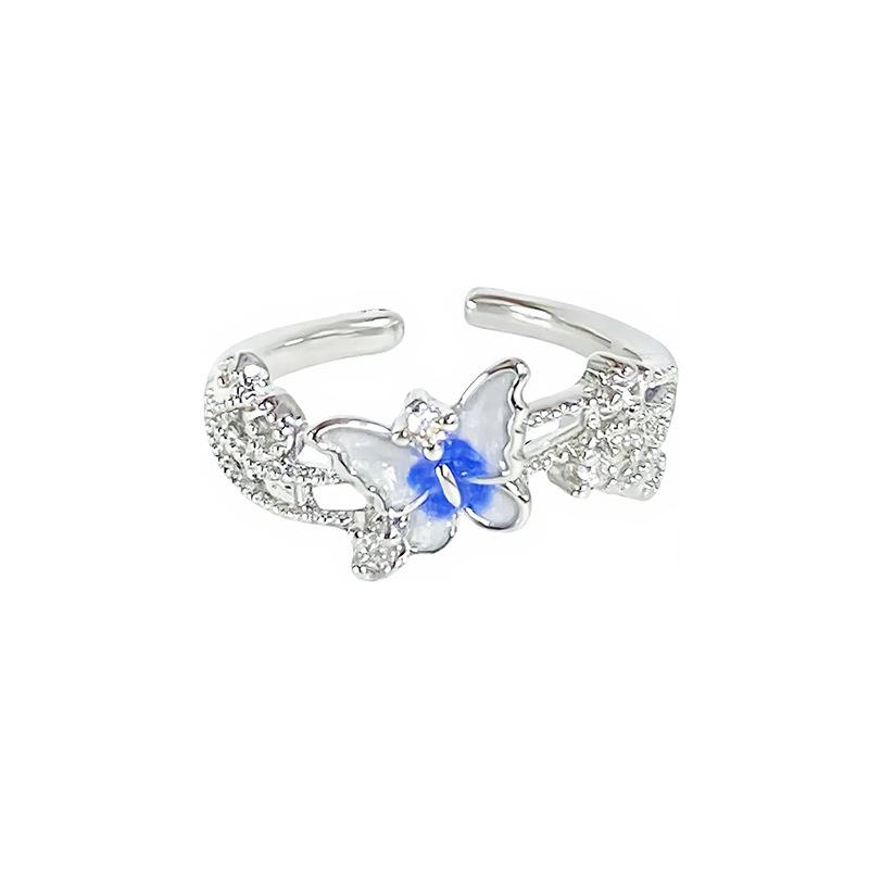 [Butterfly Diamond Qingyin] Small Fresh Enamel Butterfly Opening Ring, Super Fairy Zircon Niche High-End Exquisite Ring