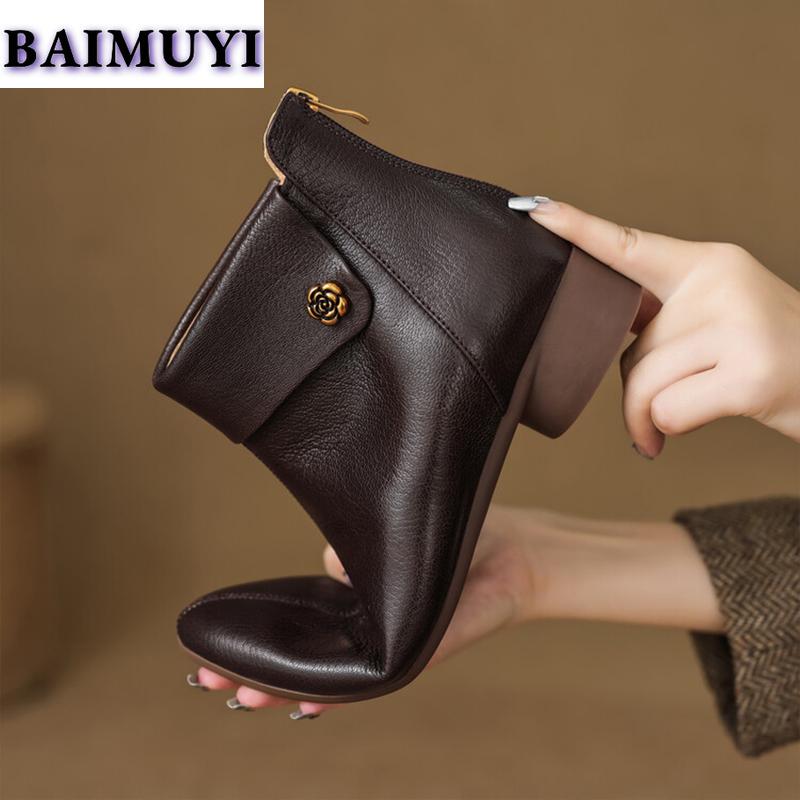 Blomma Spetsig Tå Dam Ankelstövlar Mellanhöga Klackar Skor 2025 Trend Mode Casual Kontor Chelsea Stövlar Nya Sexiga Pumps Mujer Botas