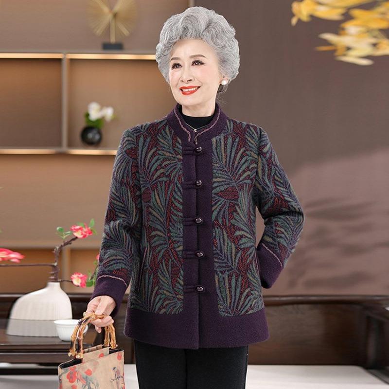 Grandma wear autumn and winter warm coat year old 0 middle aged female mother spring and autumn top elderly festive clothes