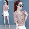 Floral Short Sleeve Chiffon Shirt for Women's Summer New Korean Version Top Loose V Neck Print Bottoming Blouse M-3XL