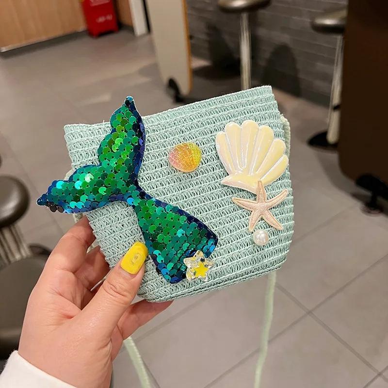 Cartoon Ocean Beauty Fish Tail Pattern Children Wallet Cute Large Capacity Crossbody Bag Clutch Bag Coin Pouch Women