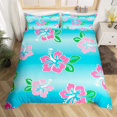 Pastellrosa Hibiskusblüten Bettwäscheset Romantische Blüten Bettbezug Althea Floral Steppdeckenbezug Blau Polyester Steppdeckenbezug