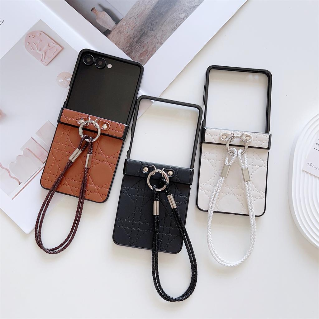 For Samsung Galaxy Z Flip7 5G Case Imprinted Rhombus TPU+PC Phone Cover with Wrist Strap