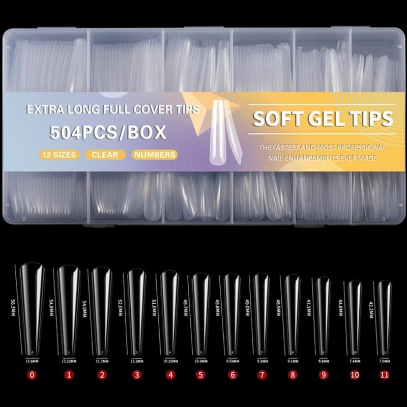 504x Clear Nail Tips for Acrylic Nails Extra Long Full Cover Tips Ballerinas False Nails Soft Gels Tips Nail Supplies
