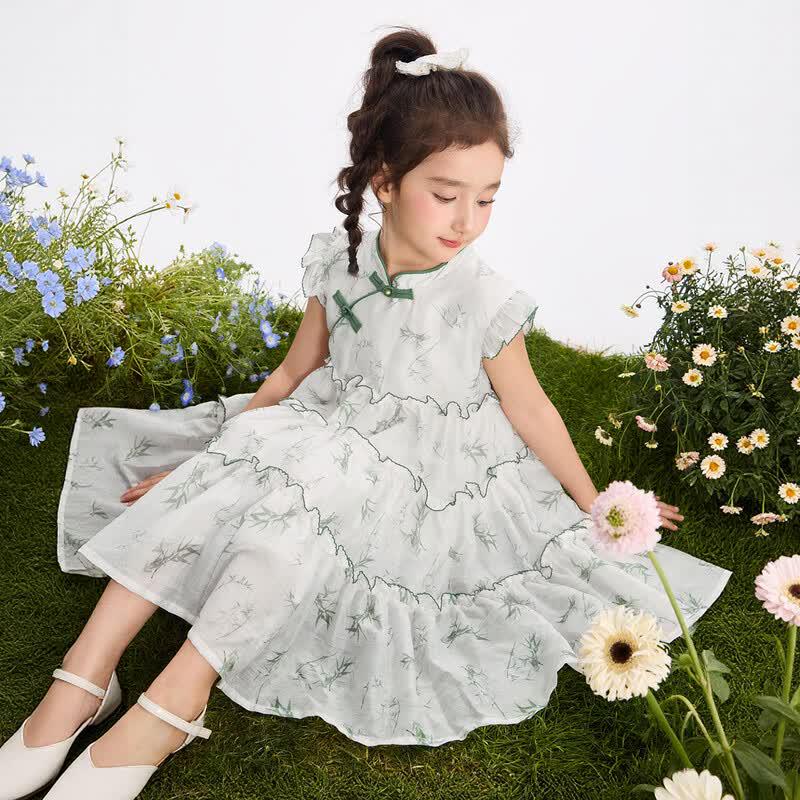 Xiaoyinman Girls  Printed Ruffle Princess Dress 140