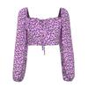 European and American women's floral shirt women's summer retro square collar top one-word collar shirt one-word shoulder top women