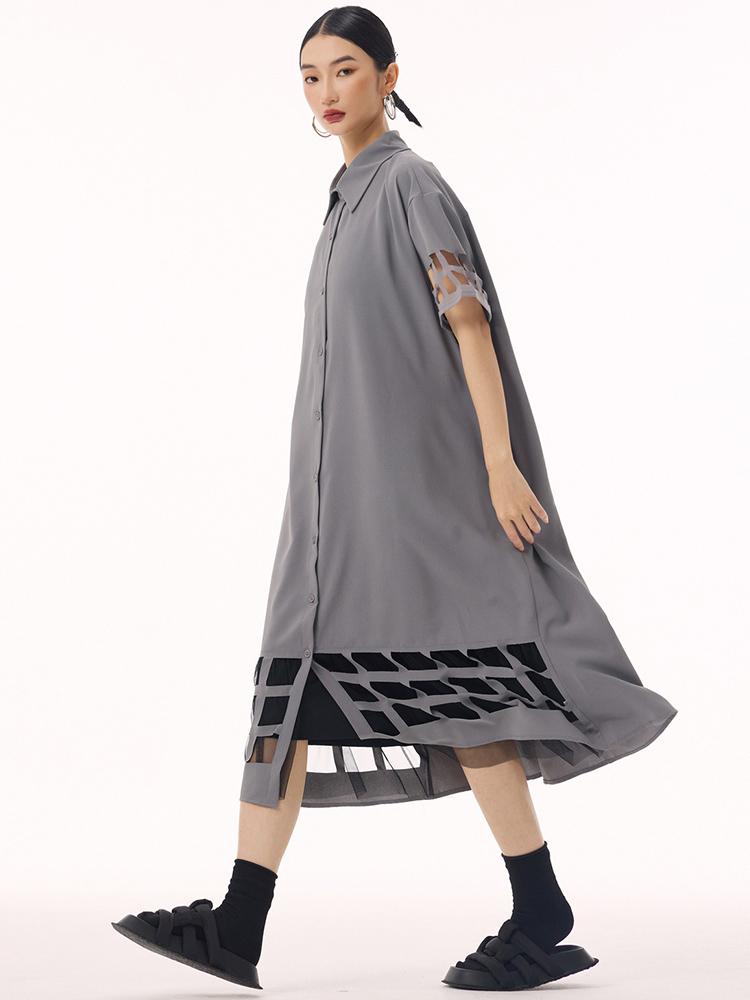 Xitao Kleid mit halblangen Ärmeln und Patchwork-Muster aus Netzstoff GMM1351