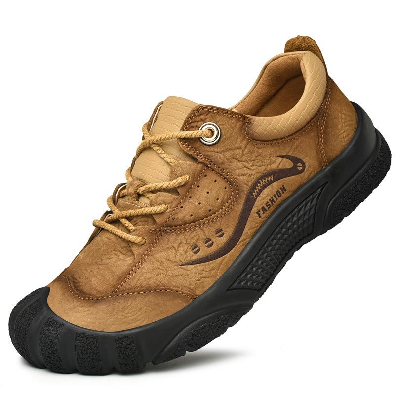 

2025 men s shoes autumn breathable outdoor sports casual leather shoes matte leather non-slip waterproof mountaineering shoes men s wear-resistant 38 чёрный