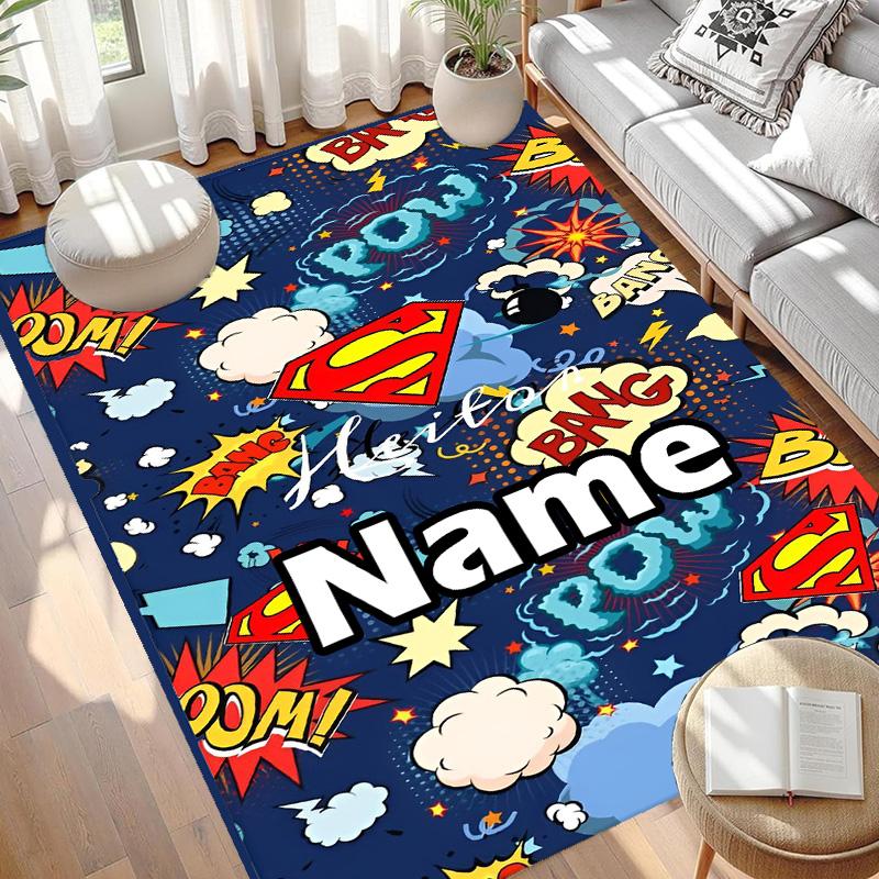 Custom Name Personalized Superman Print Carpet, Versatile Home Decor Rug, for Playroom, Apartment, Balcony, Entryway, Hallway Gift