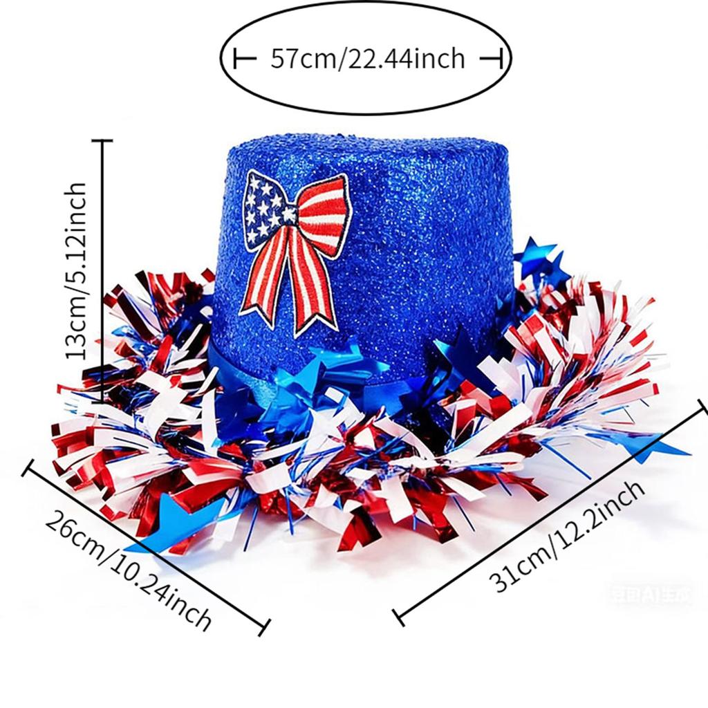 Patriotic Women s Fourth of July Sequin Top Hat with Stars and Stripes - Red White and Blue Party Accessory for Independence