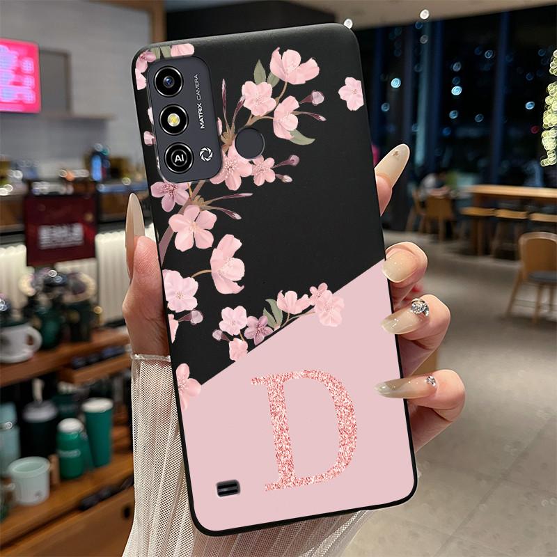 Black Case For ZTE Blade A53/A53+/Blade A53 Pro Flower Printing Initial Letters Phone Casing Soft Silicone Protective Back Cover