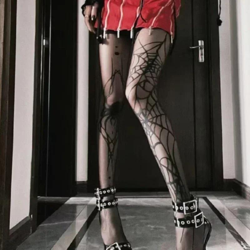 Halloween Spider Pattern Silk Stockings Gothic Vintage Dark Fishnet Tights Women Emo Alternative Sexy Spider Web Witch Pantyhose