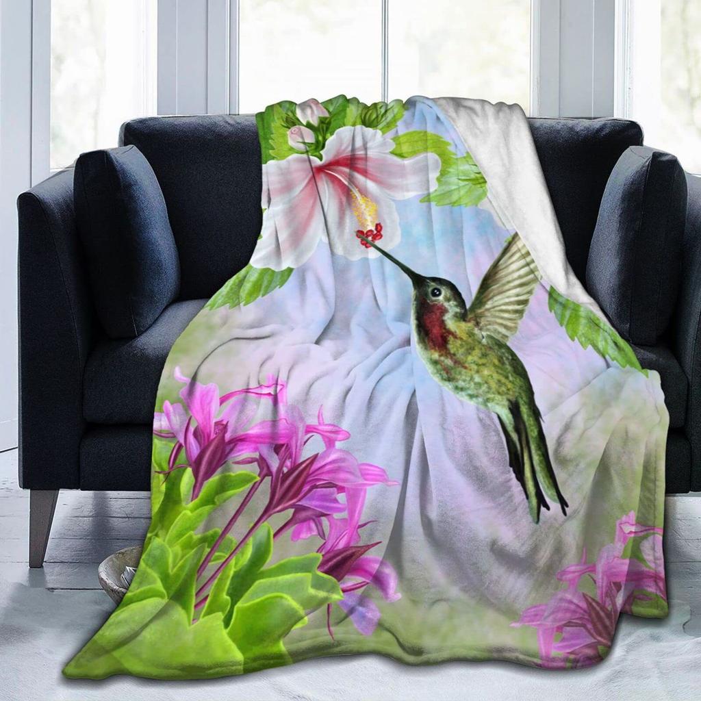 Hummingbird Series digital-printed polyester Bedroom velvet flannel cover blanket Fleece soft sofa cover blankets for beds