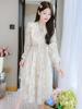 Spring Floral Lace-Up Chiffon Dress with Slimming Waist & Matching Coat