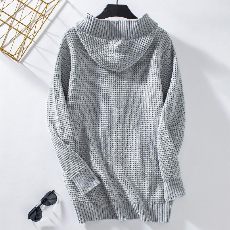 Long Sleeve Hooded Knit Cardigan Sweater Women Vintage Loose Button Front