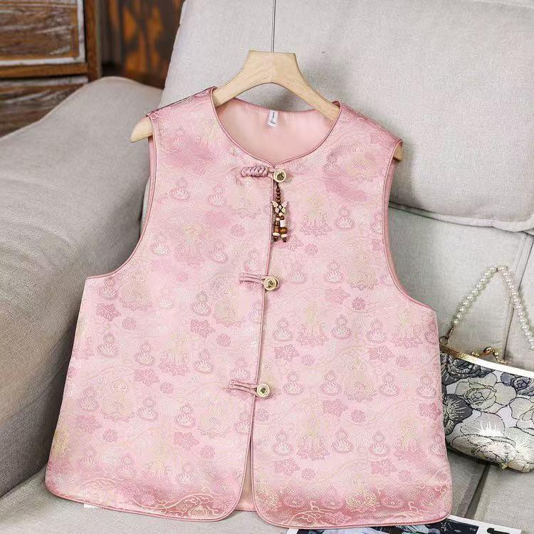 

2026 New Chinese Style Frog Button Jacquard Women s Vest - Stylish, Versatile, and Loose-Fit Shawl Outerwear 3XL (130-145 jin)
