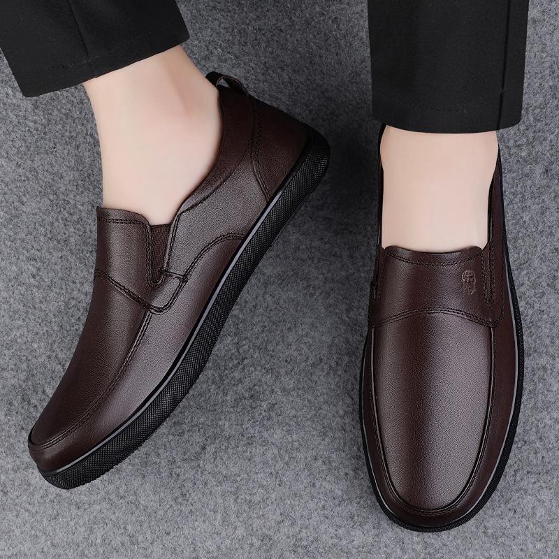 Doudou shoes men hollow breathable one pedal casual leather shoes soft sole comfortable driving