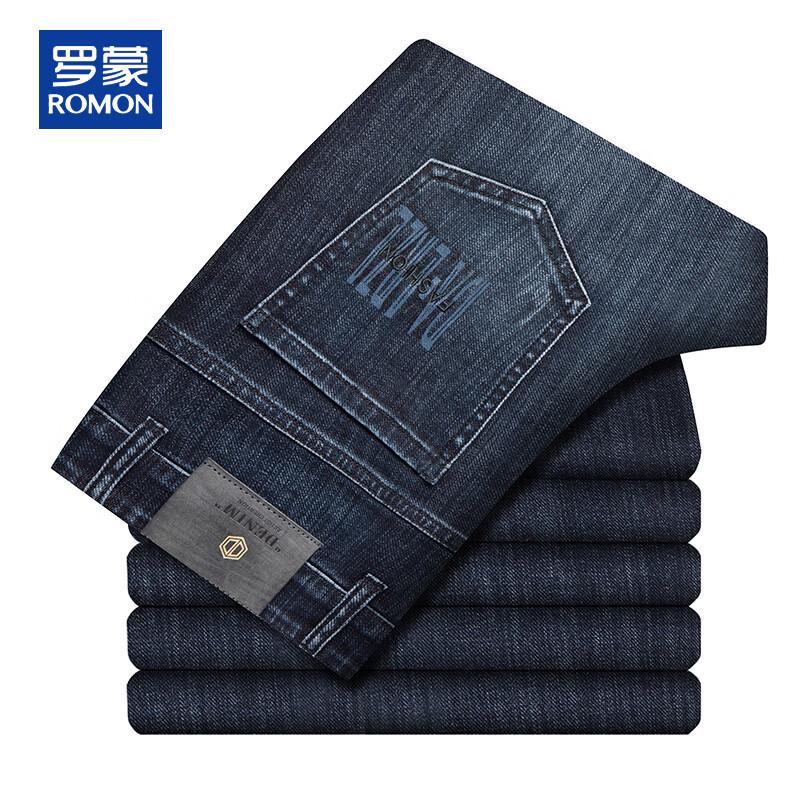 ROMON Men's Autumn/Winter Thick Straight-Leg Stretch Jeans