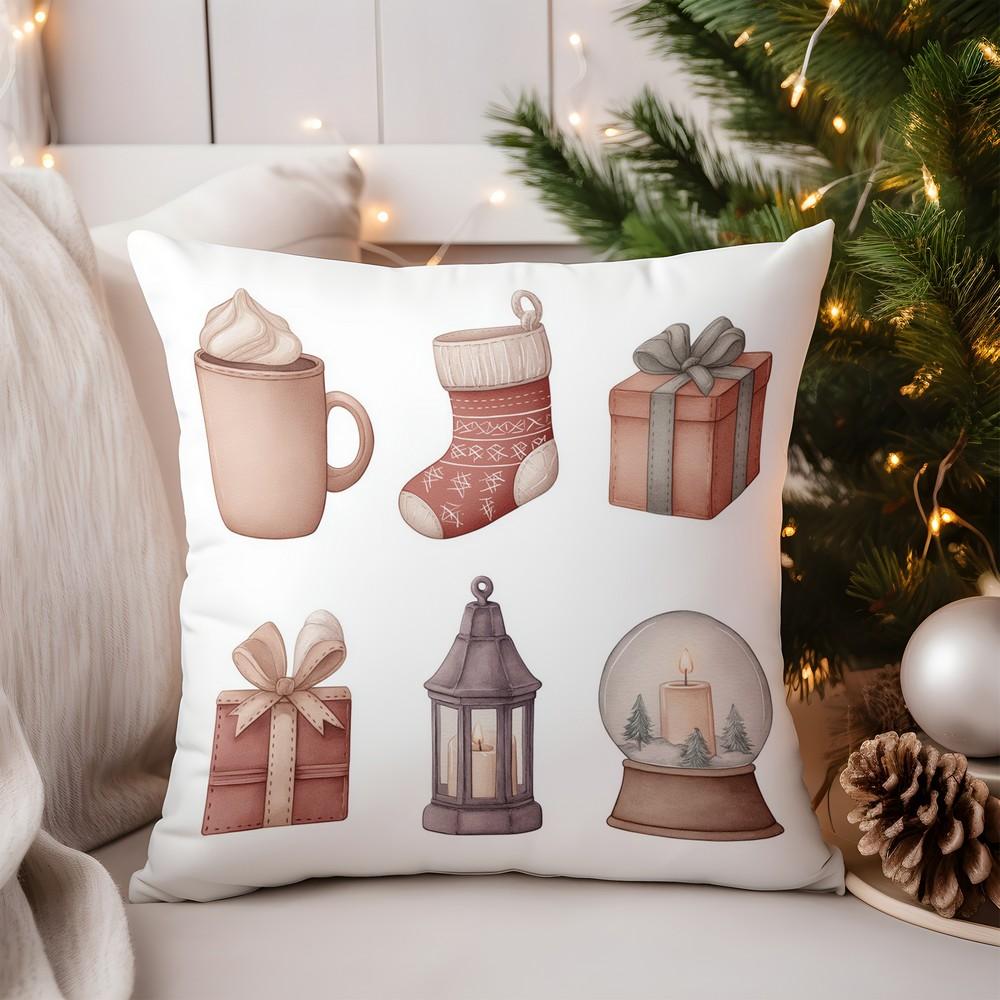 Home Decor Cozy Christmas Icons Printed Pillow Cover Pattern Cushion Cover Suitable for Sofa Bedroom Car Pillow Cover