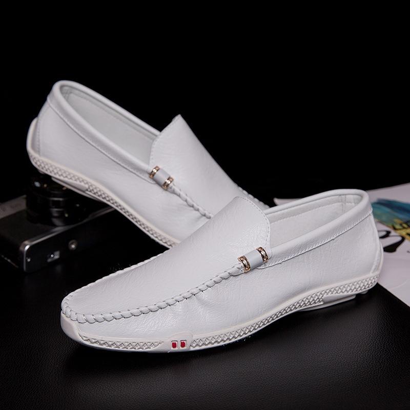 

Full Leather Super Fiber Soft Sole Beanie Shoes Trendy Youth Fashion Leather Shoes 39 білий