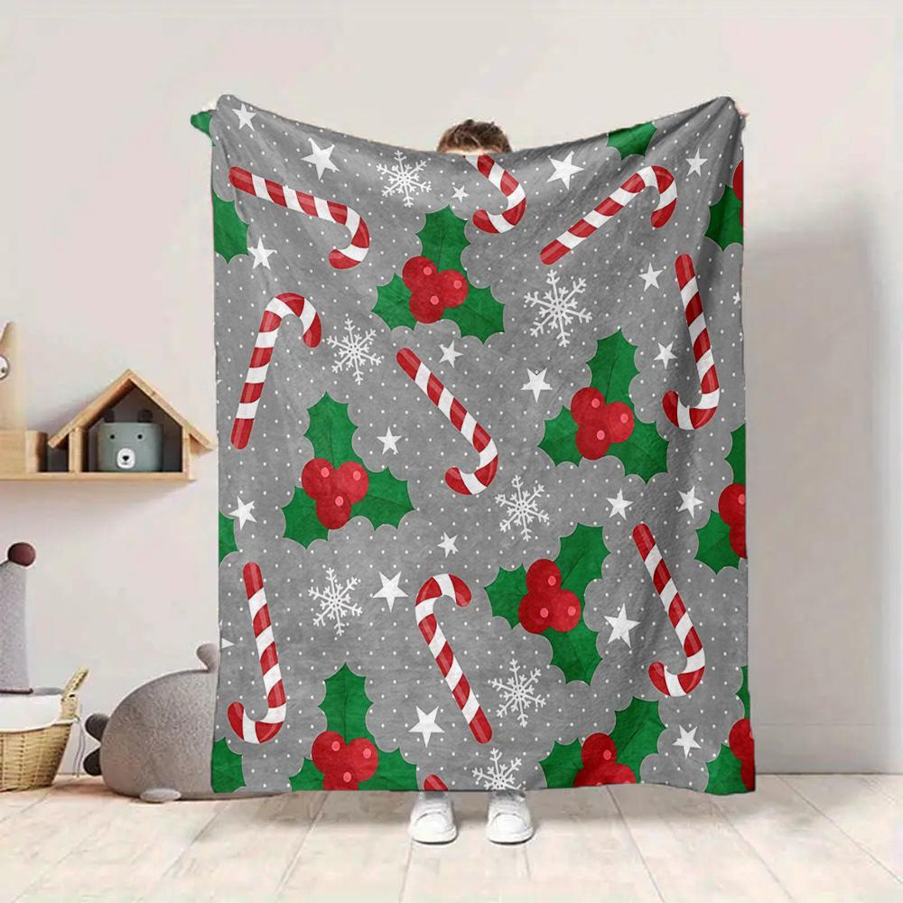 1Pc Christmas Candy Cane Blanket Soft And Comfortable Casual Warm Camping Travel Christmas Halloween Gift M91715