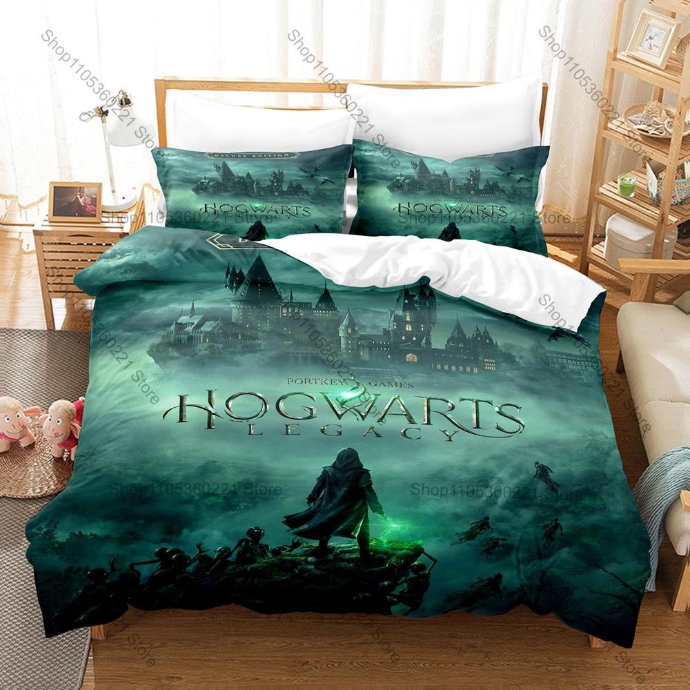 Hogwarts Legacy Beddengoed Dekbedovertrek + 2 Kussenslopen Tovenaar Open Wereld Spel Hogwarts Kasteel Magisch Bos Slaapkamer Decoratie EU Single 135*200cm/53x79in 3pcs