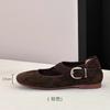 Korean Version Round Head Light Mouth Shoes Suede Ballet Shoes Spring Buckle Belt Mary Jane Flat Bottom Evening Shoes Ladyshoes 26-5