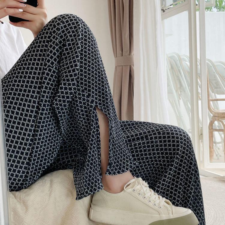 

Женские брюки с высокой талией и разрезом, широкие, прямые, тонкие, повседневные летние брюки больших размеров для женщин L