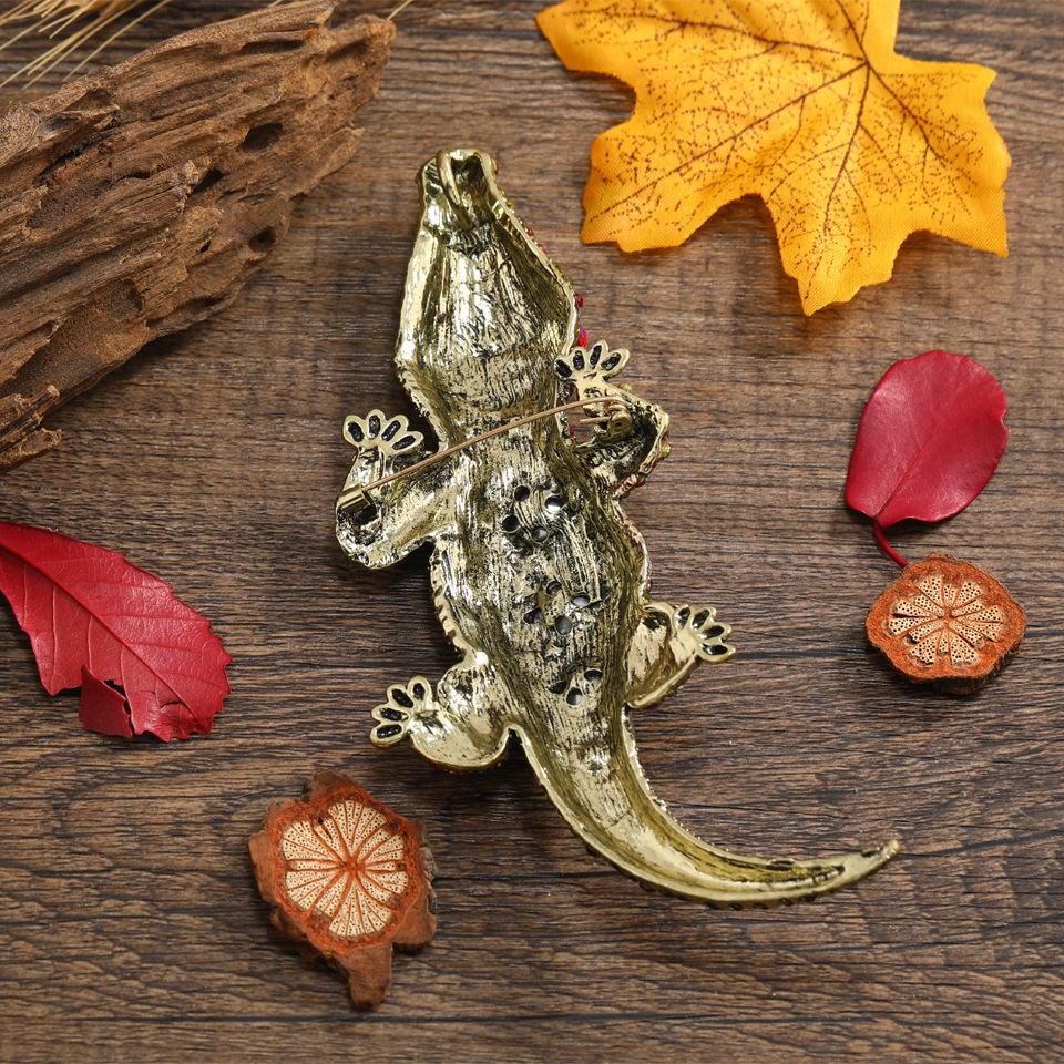 Vintage Multicolor Crocodile Animal Men Pendant Brooch Rhinestone Crystal Animal Badges Pins