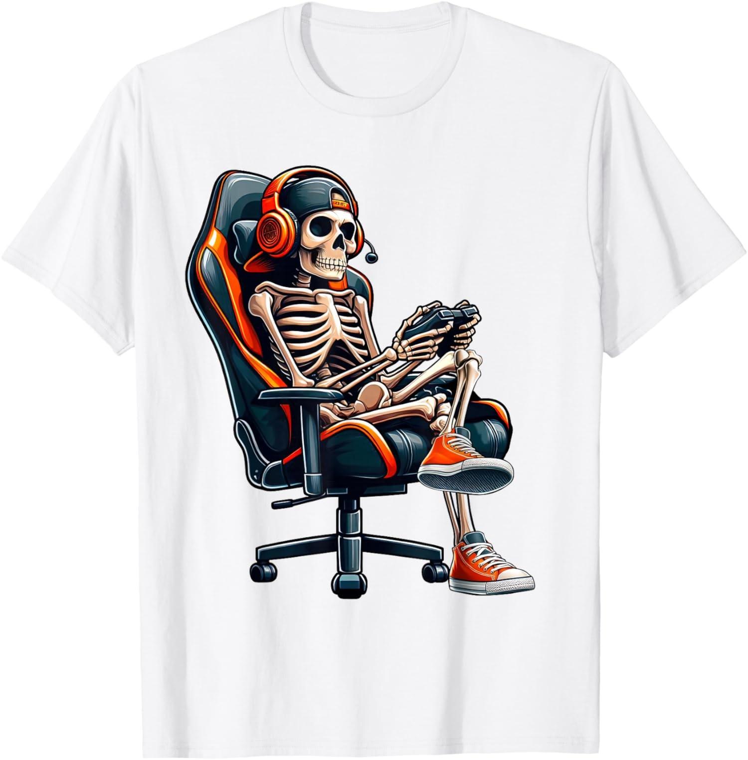 Skeleton Gamer Halloween Video Game Costume for Boys Unisex T-Shirt S разноцветный