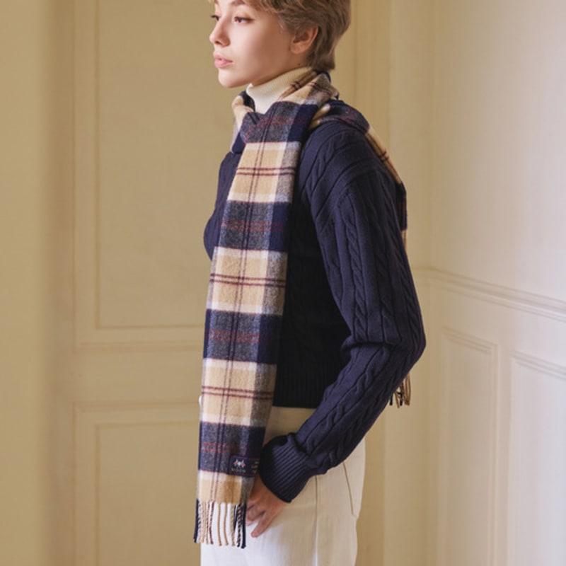 ABRAHAM MOON Merino Wool Muffler 25cm - Semi-Green Navy