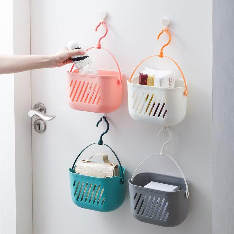 Plastic Hanging Storage Basket with Hook Open Bath Basket Home Supplies Drain Organizer Boxes Bathroom Kitchen Storage Supplies