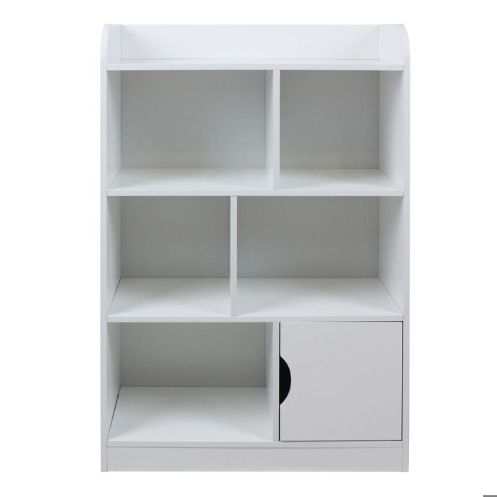 GINGER HOME – Meuble de rangement enfant 4 niveaux avec porte, bibliothèque/étagère, MDF blanc, 30×60×90 cm