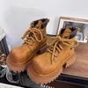 Retro Polished Leather Lace-up Platform Locomotive Martin Boots Women's British Style Big Head Thick Heel Heightening Short Boots Big Yellow Boots