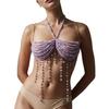 Beaded Body Chain Bra Multilayer Beaded Chest Chain Body Accessories Jewelry for Women Nightclub Raves Body Jewel