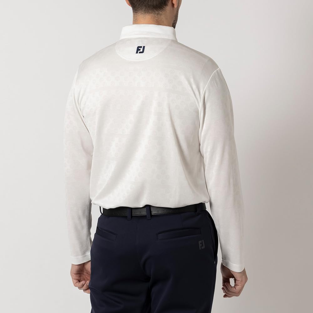 FootJoy FJ Logo Jacquard Long Sleeve Shirt, White, Men's, XXL, FJ-F24-S13, 32109-XXL