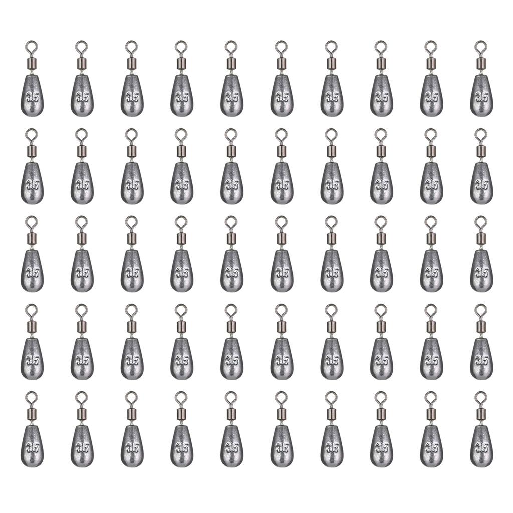 50pcs Saltwater Fishing Weights Fishing Bottom Sinkers Weight Bass Casting Fishing Weights Sinkers 360 Degree Rotating