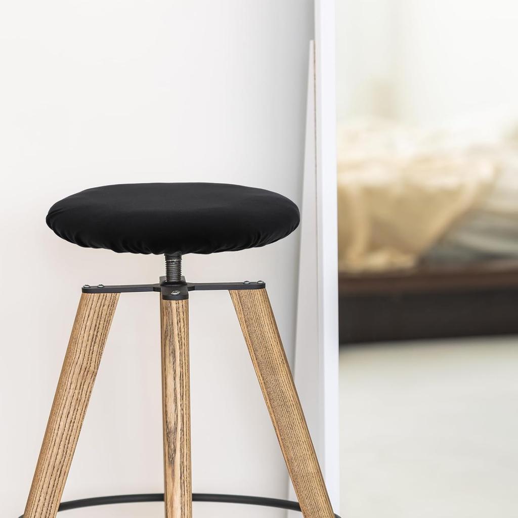 2Pcs Bar Stool Covers Round, Black High Elastic Soft Bar Stool Cushion Covers Circle Washable Slipcovers Fit for Dia 11-19 inches Round Chair Cover