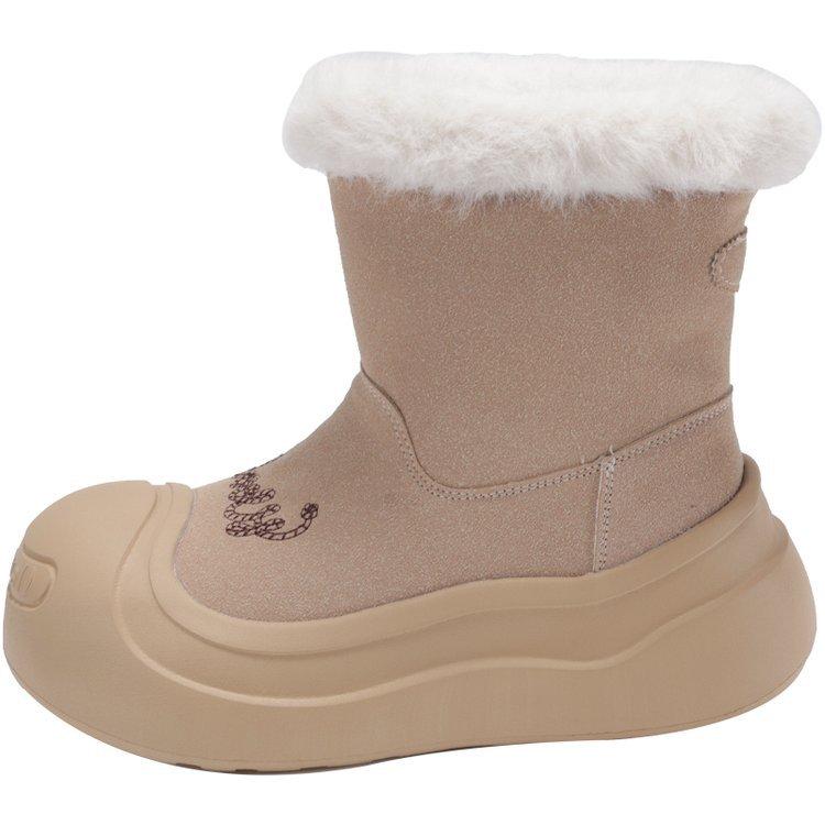 Fur integrated thick-soled snow boots women's new winter plush warm short tube big-headed fluffy cotton boots