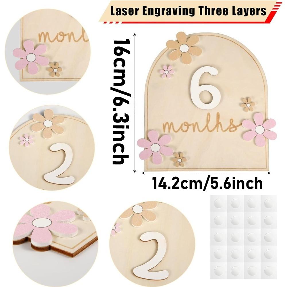 Baby Monthly Milestone Cards Wooden Monthly Milestone Discs Newborn Photography Props Baby Growth Document Announcement Sign