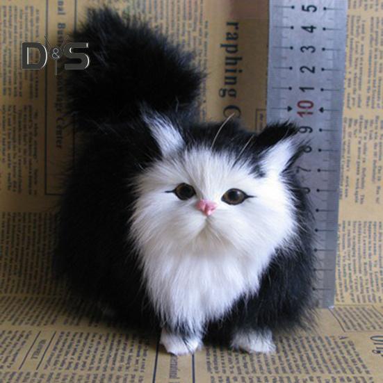Simulation Cat Ornament Realistic Plush Kitty Toy Faux Fur Animals Model Furry Cat Doll Gift for Kids Cat Lovers