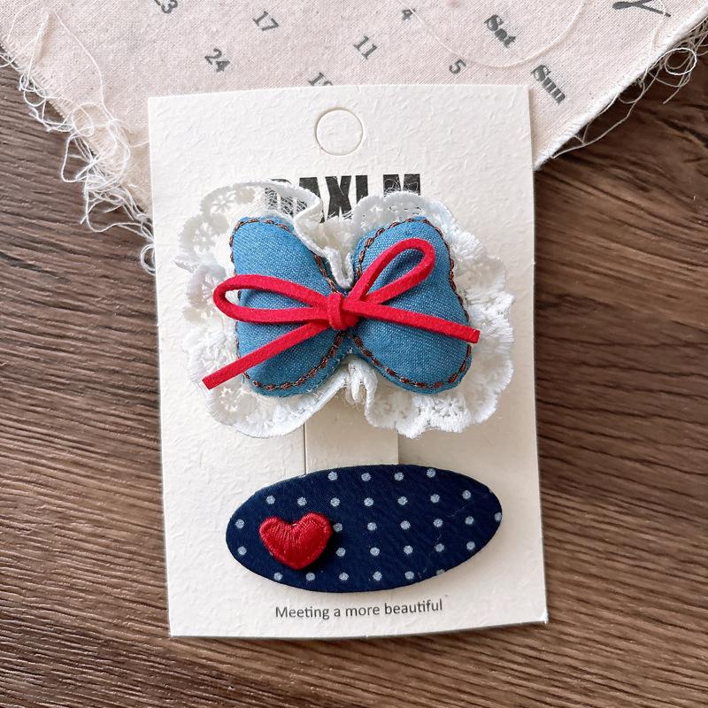 High Quality Korean Sweet Academic Hair Clip Navy Plaid Bow BB Clip for Girls Versatile Side Clamp with Polka Dots