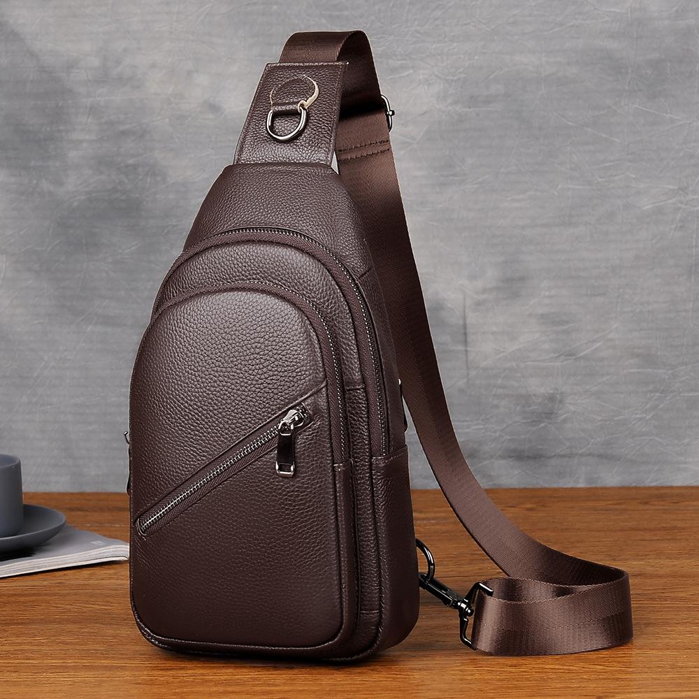 Men's Leather Chest Bag, Casual Large Capacity Crossbody Bag, Outdoor Trendy Backpack, Top Layer Cowhide Chest Shoulder Bag, Business