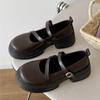 Fashion Womens Mary Jane Shoes Adjustable Buckle Strap Platform Flats Preppy Schoolgirl Style Shallow Cut Casual Shoes Non-Slip Oxfords