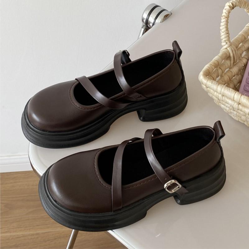 Fashion Womens Mary Jane Shoes Adjustable Buckle Strap Platform Flats Preppy Schoolgirl Style Shallow Cut Casual Shoes Non-Slip Oxfords