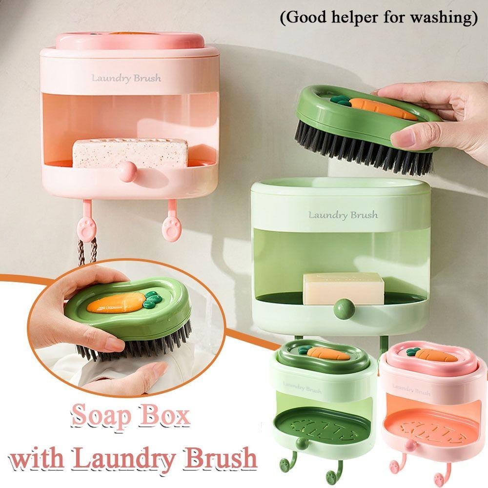 

with Laundry Brush Soap Box Free Punching Bristle Cleaning Brush Soap Dish Bathroom Accessories зелений
