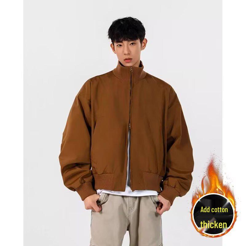 

Men s American Retro Cotton Baseball Jacket - Trendy Oversized Windproof Casual Workwear 2XL коричневий